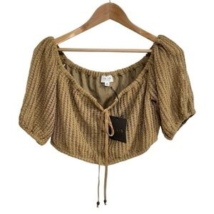 NWT Le Lis Collection Knitted Crop Top Size Medium With Elastic And Tie Neck